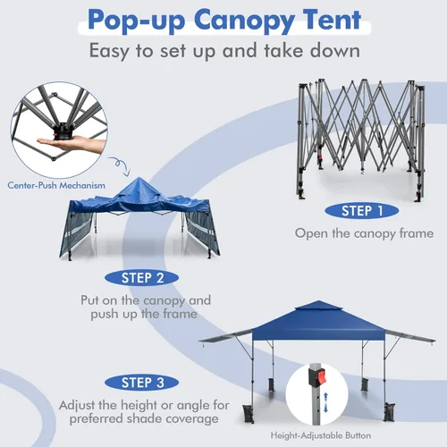 Miniatura 5 de Tangkula Toldo desplegable de 10 x 17.6 pies con toldos dobles ajustables, tienda de campaña para exteriores de 2 niveles con 8 estacas, 4 cuerdas