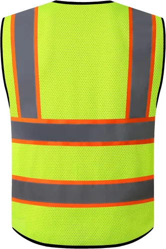 Miniatura 2 de Chaleco de seguridad reflectante para hombres y mujeres, chaleco de construcción que cumple con el estándar ANSI/ISEA H-amarillo Negro