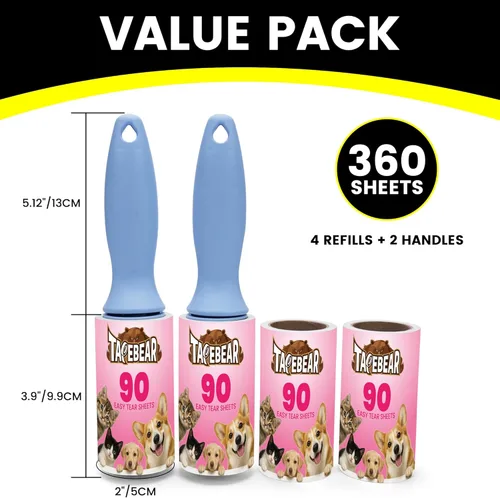 Miniatura 5 de TAPEBEAR Rodillos de pelusa de 360 hojas con 2 asas, rodillo adhesivo para residuos de pelusas de pelo de mascotas, fácil de arrancar, fácil