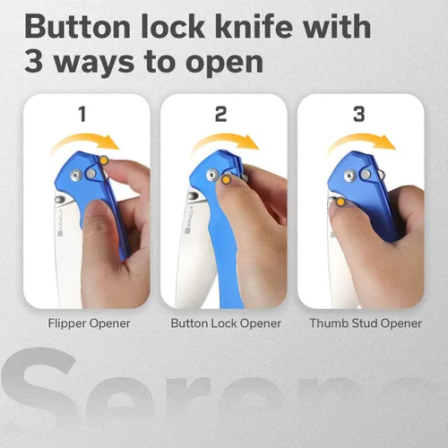 Miniatura 3 de Navaja de bolsillo con botón de bloqueo de Sencut para EDC, navaja plegable serena, muesca para el pulgar y abridor plegable, mango de aluminio