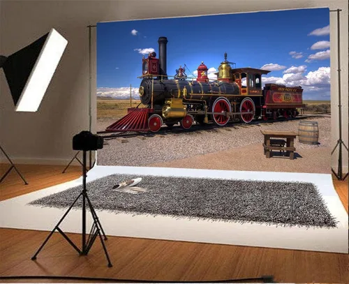 Miniatura 3 de Yeele Telones de fondo de fotos clásicos de tren de vapor de 12 x 8 pies, vinilo vintage vías de ferrocarril, locomotora para adultos, retratos