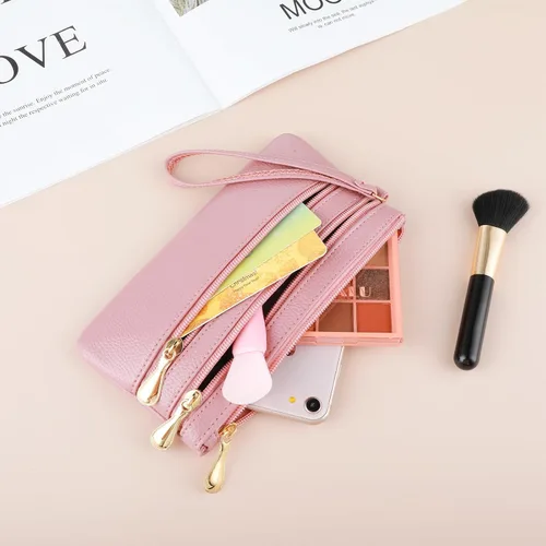 Miniatura 7 de Bolso de mano de pulsera, de cuero suave, largo con múltiples bolsillos, con correa, cartera portátil para mujer