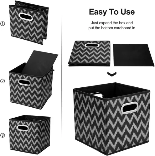 Miniatura 4 de Contenedores de almacenamiento de cubo plegable Cajas de almacenamiento de tela con inserciones de chevron Cajas de almacenamiento de tela plegables