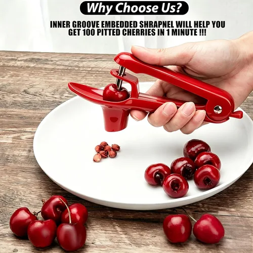 Miniatura 2 de Cherry Pitter - Makmzoon - Cortador de cerezas de acero inoxidable para hacer mermelada de cereza (rojo)