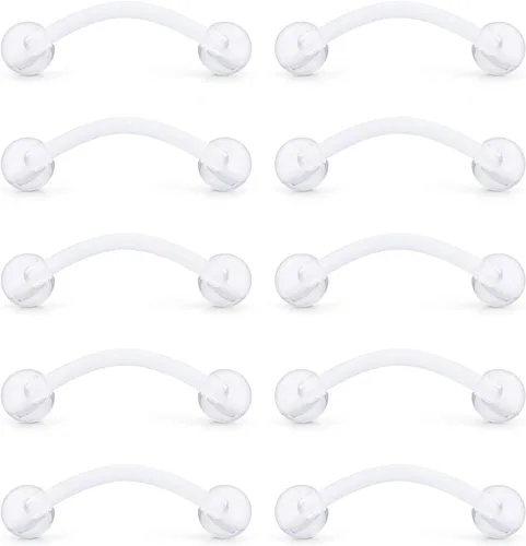 Miniatura 5 de Ruifan - Aretes de acrílico transparente para piercing, curvos, tipo mancuerna, para lengua con ojos de serpiente, 10 piezas, calibre 14