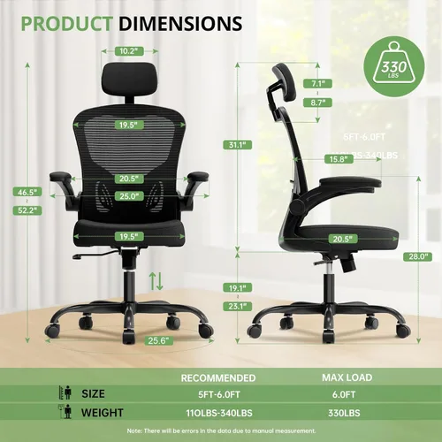Miniatura 2 de Silla de oficina ergonómica, capacidad de 330 libras, silla de computadora con respaldo alto para largas horas, cómoda, silla ejecutiva giratoria