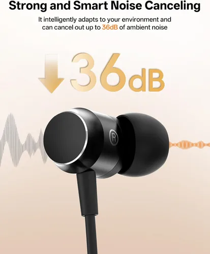 Miniatura 6 de Auriculares Bluetooth con banda para el cuello, auriculares inalámbricos Bluetooth 6.0 con micrófono, luz cómoda, graves profundos, tiempo de Negro