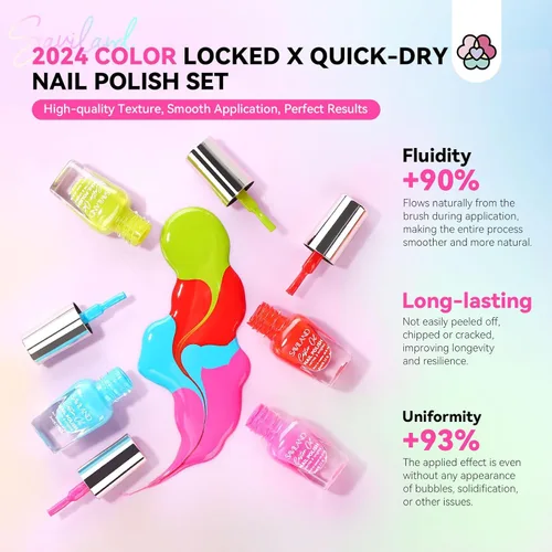 Miniatura 7 de SAVILAND Juego de esmaltes de uñas: esmalte de uñas de secado rápido, 20+3 piezas de esmalte de uñas regulares con purpurina verde neón brillante