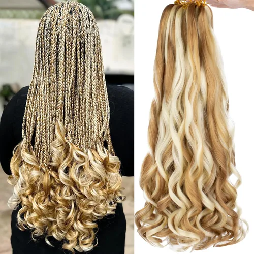 Miniatura 44 de COOKOO 9 paquetes de cabello rizado francés trenzado de 18 pulgadas, suave y flexible, cabello trenzado de alta calidad, rizos franceses, extensión