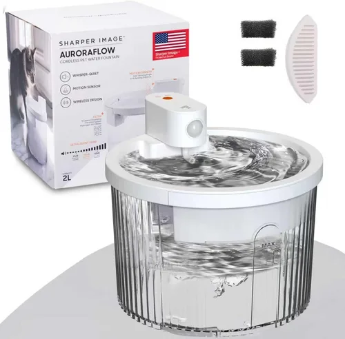Sharper Image Fuente de agua inalámbrica para gatos, bomba ultra silenciosa de 68 oz/2 L, fuente de agua inalámbrica para gatos, fuente recargable