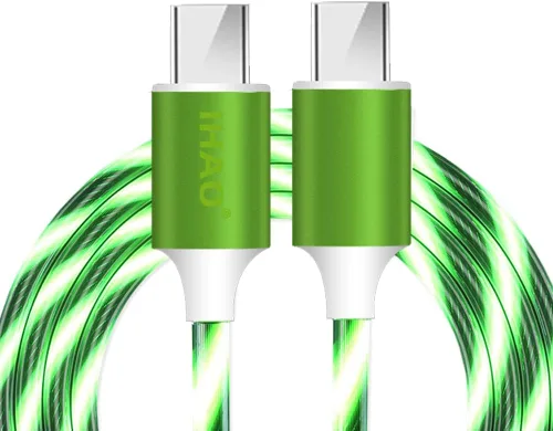 Miniatura 13 de IHAO Cable de carga multipuerto, 3 combinaciones en un cable USB A a USB C/Micro USB PD, cable de carga rápida iluminado LED que fluye compatible