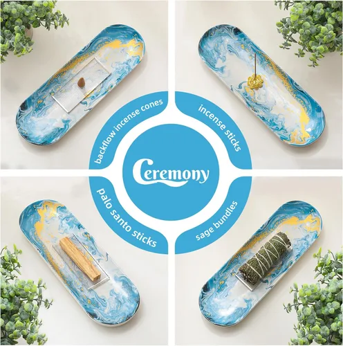Miniatura 4 de CEREMONY Soporte de incienso para palos, quemador de incienso de cerámica con 60 varillas de incienso para salvia Palo Santo, soporte resistente al