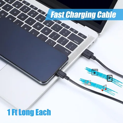 Miniatura 3 de Kanayu Paquete de 50 cables USB tipo C a granel, cable de carga rápida negro de 3.3 pies, cable de carga 3A compatible con teléfonos y tabletas