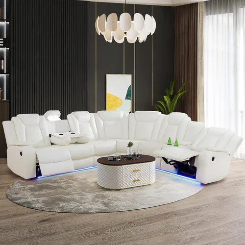 Miniatura 22 de Juego de sofá modular reclinable eléctrico con luz LED, juego de sofá modular reclinable de cuero, incluye sillón reclinable individual, juego