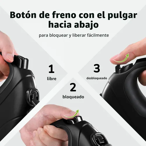Miniatura 5 de Pecute Correa retráctil para perro de 32 pies con tiras reflectantes, sin enredos de 360°, control de un botón y material de nailon resistente