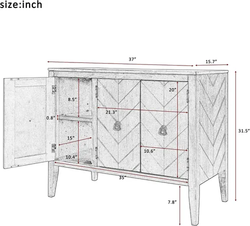 Miniatura 2 de VilroCaz Armario de almacenamiento multifuncional, gabinete de almacenamiento de madera para bufé, sofá, mesa, mesa auxiliar con estante ajustable