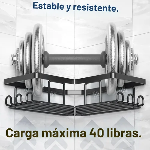 Miniatura 4 de YASONIC Organizador de ducha adhesivo de esquina, con soporte para jabón y 12 ganchos, organizador de baño de acero inoxidable a prueba de óxido