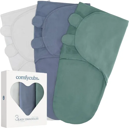 Miniatura 20 de Comfy Cubs - Manta para envolver fácil, 3 unidades - 100% algodón para recién nacidos, tamaño grande para bebés de 3-6 meses, con velcro ajustable