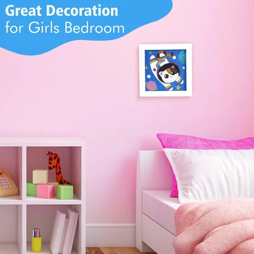 Miniatura 5 de ZALIAFEI Space Cat - Kits de arte de diamantes para niños, arte de diamantes para vacaciones, kits de arte de gemas para niñas, regalo de Gato blanco
