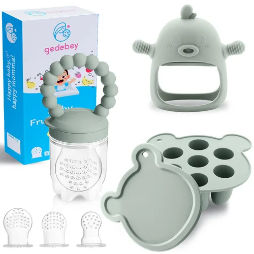 Miniatura 12 de Alimentador de frutas para bebé - Moldes de paletas de leche materna para aliviar la dentición - Paquete de 3 juegos de alimentación - 1 bandeja
