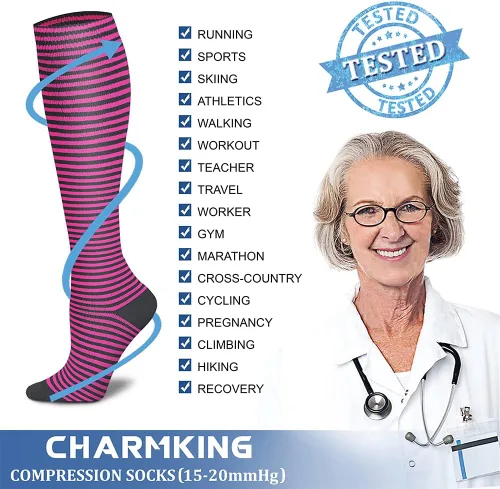 Miniatura 148 de CHARMKING - Calcetines de compresión para mujeres y hombres (3 pares), 15-20 mm Hg, el mejor apoyo para atletismo, running o ciclismo, mejora