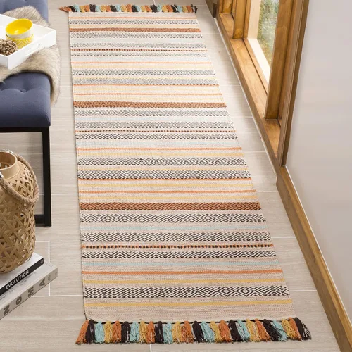 Miniatura 27 de SAFAVIEH Montauk Collection - Alfombra decorativa de 3 pies x 5 pies, color beige y multi, hecha a mano, estilo boho con rayas y flecos, de algodón