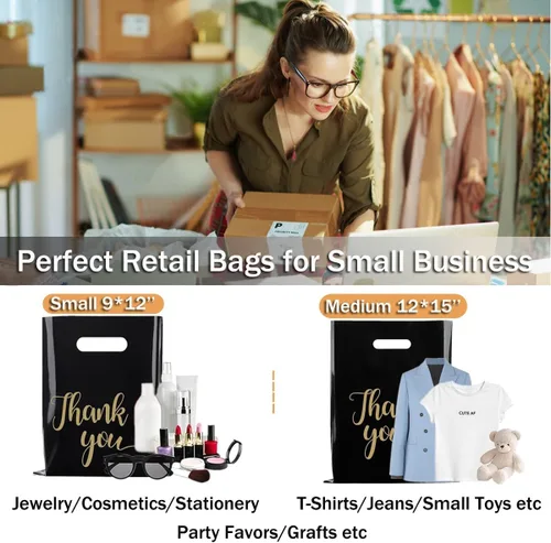 Miniatura 3 de Bolsas de agradecimiento para mercancía 30 unidades, grandes 12 x 15 pulgadas, bolsas de compras de plástico para venta al por menor, resistentes al