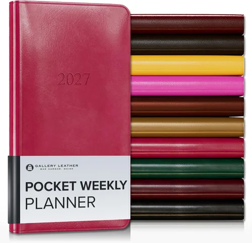 Miniatura 180 de Gallery Leather Agenda semanal y mensual grande 2025-2026, agenda y cuaderno con elegantes bordes de página dorados dorados, 12 meses, cactus Cactus