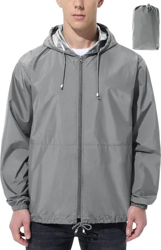 Miniatura 11 de Chaqueta de lluvia impermeable para hombre, rompevientos para correr, resistente al agua, ligera, plegable, con capucha, viajes, senderismo, ciclismo