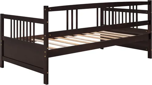 Miniatura 7 de Merax Sofá cama moderno de madera maciza, sofá cama multifuncional,Marco de cama de tamaño individual, espresso