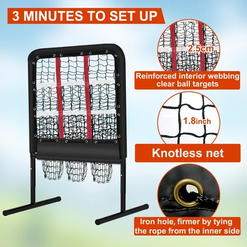 Miniatura 2 de 9 Hole Pitching Net with Strike Zone and Handbag, 2X3' Fixed by 4 Ground Stakes or 2 Sandbags. Adjustable Heights(39-46in) for Pitching Target Net