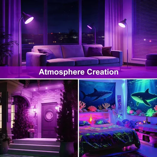 Miniatura 6 de Kapata Bombilla LED UV negra de 15 W, ahorro de energía, luces negras UV, nivel UVA 395-400 nm, brilla en la oscuridad, equivalente a luz