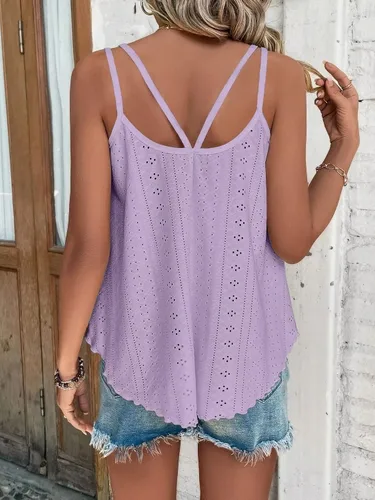 Miniatura 2 de Rukle Womens Tank Tops Eyelet Embroidery Solid Flowy Spaghetti Strap Loose Fit Scoop Neck Casual Sleeveless Cami