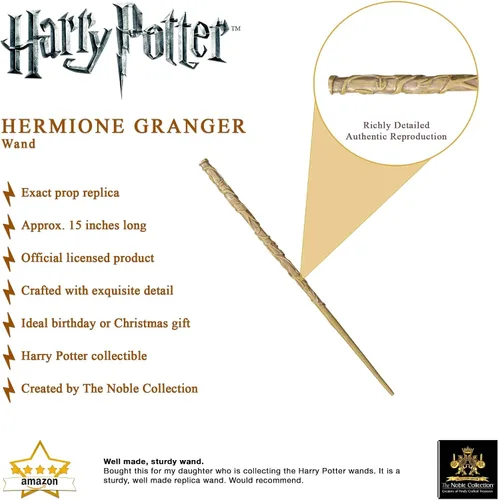 Miniatura 3 de The Noble Collection - Varita de Hermione Granger en una caja estándar con ventana - Varita del mundo mágico de 15 pulgadas (15.0 in) - Varitas