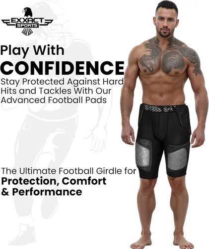 Miniatura 5 de Exxact Sports Gladiator - Faja de fútbol para adultos de 5 almohadillas para hombres con cadera, muslos, almohadillas para coxis, pantalones cortos