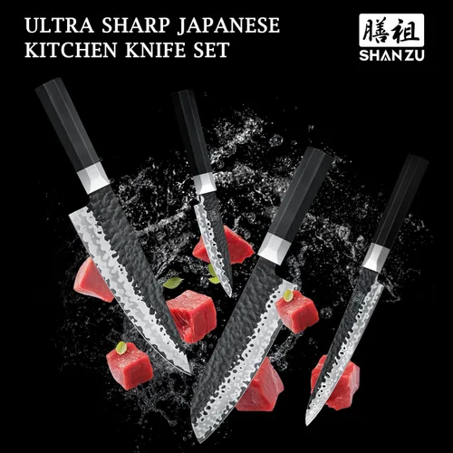 Miniatura 5 de SHAN ZU Juego de Cuchillos Japoneses de 7 Piezas - 7 Capas 10Cr15MoV Juego de Cuchillos de Cocina de Acero con Alto Contenido de Carbono con Bloque
