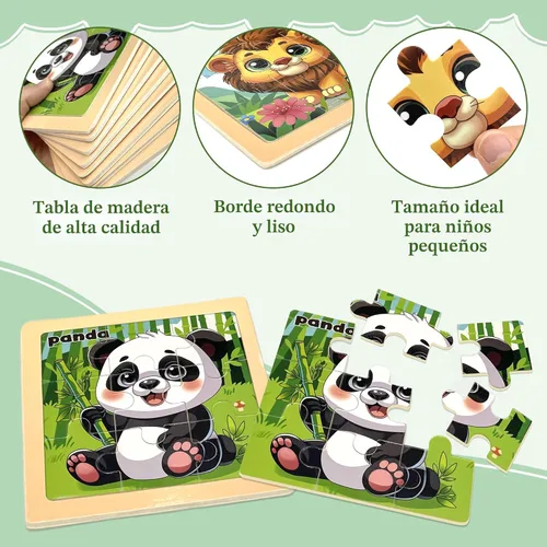 Miniatura 3 de Rompecabezas de madera para niños pequeños, 9 piezas de rompecabezas de animales para niños de 3 a 5 años, actividades de aprendizaje preescolar