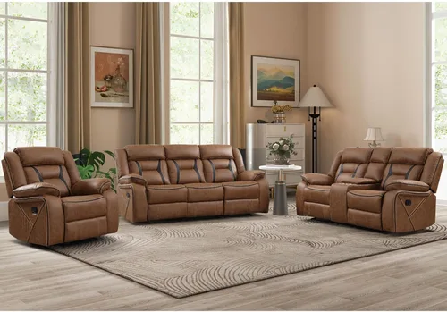 Miniatura 8 de EBELLO Juego de sofá reclinable manual, juego de muebles de sala de estar reclinables de cuero sintético, incluye sofá de dos plazas y sofá Marrón