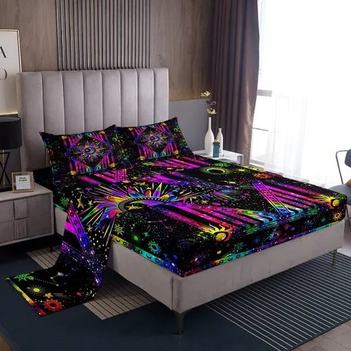 Miniatura 46 de Erosebridal Groovy Flower Sábanas de Cama Fiesta de los 70s Juegos de Sábanas Tamaño Individual Sábanas Florales Arcoíris Juegos de Sábanas y Fundas