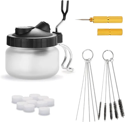 AGPTEK Kit de limpieza de aerógrafo - Olla de limpieza de vidrio, filtros, aguja raspadora, cepillos de tubo