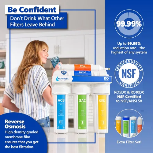 Miniatura 3 de Express Water Filtración de ósmosis inversa RO5DX Sistema de ósmosis inversa de 5 etapas certificado NSF y sistema de ósmosis inversa de 3 años