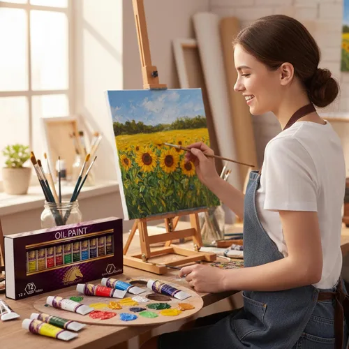 Miniatura 2 de MyArtscape Juego de pintura al óleo - 12 x 0.4 fl oz tubos - resistente a la luz - cuerpo denso - colores vibrantes a base de aceite - alta carga
