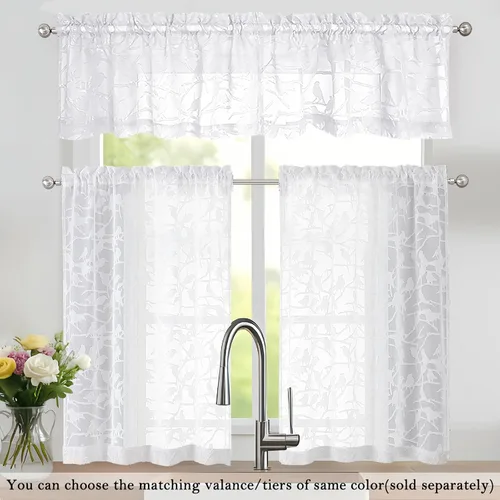 Miniatura 5 de OVZME Cortinas traslúcidas blancas texturizadas para cocina de 36 pulgadas de largo, juego de 2 paneles de cortinas elegantes de estilo rústico