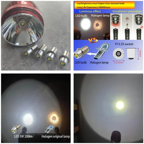 Miniatura 4 de Bombilla LED de repuesto para linterna 4CD, 4 celdas, 6-24 voltios, 18 voltios, 19.2 voltios, kit de conversión, linternas, bombilla, P13.5S PR2 3W