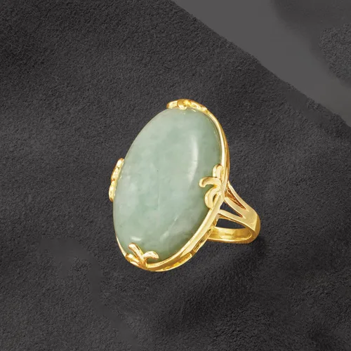 Miniatura 8 de Ross-Simons Anillo de jade en oro de 18 quilates sobre plata esterlina