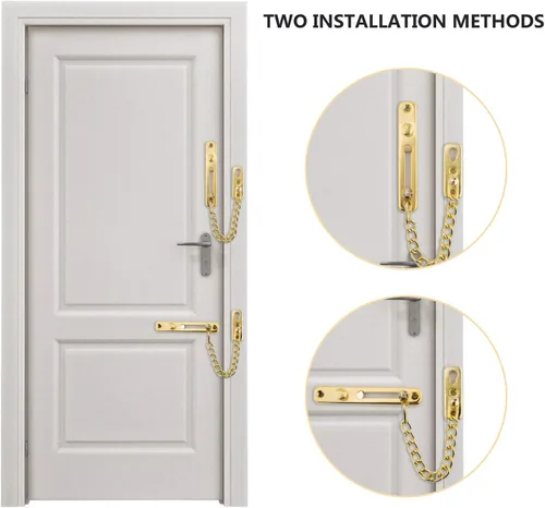 Miniatura 6 de Cerradura de puerta de cadena de acero inoxidable, resistente al interior, cerradura de puerta sin llave, añade seguridad adicional con resorte