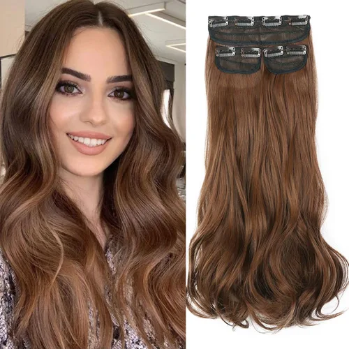 Miniatura 10 de Extensiones de cabello con pinzas, balayage, color marrón oscuro medio a rubio ceniza pálido, juego de 3 piezas, 16 pulgadas, 5.23 onzas, invisible
