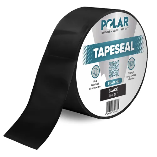 Polar TapeSeal Black - 2 pulgadas x 5 pies | Cinta impermeable de goma para fugas y grietas en techos, tuberías de PVC, bajantes, fontanería y