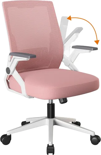 COMHOMA Silla de oficina con reposabrazos abatibles, silla de escritorio ergonómica para computadora con soporte lumbar adaptable y malla Rosa