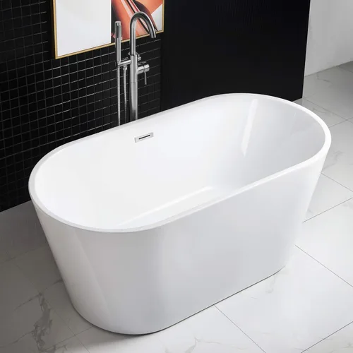 Miniatura 28 de WOODBRIDGE Bañera de acrílico independiente de 67 pulgadas, bañera de remojo contemporánea, acrílico blanco (desagüe/desbordamiento negro mate), B/M